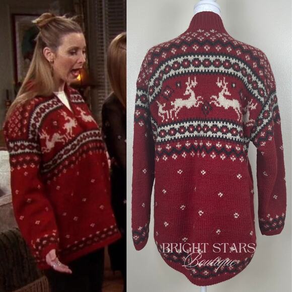 Rare Vintage Reindeer Holiday Sweater ASO Phoebe Buffay Friends Oversize Knit - Picture 4 of 12